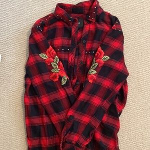 RAILS plaid with flowers and studs detailing